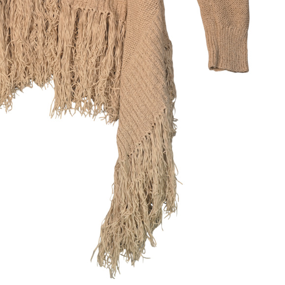 BCBGMaxAzria Cardigan Sweater Women Medium Beige Cotton Blend Fringe Waterfall - Picture 5 of 11